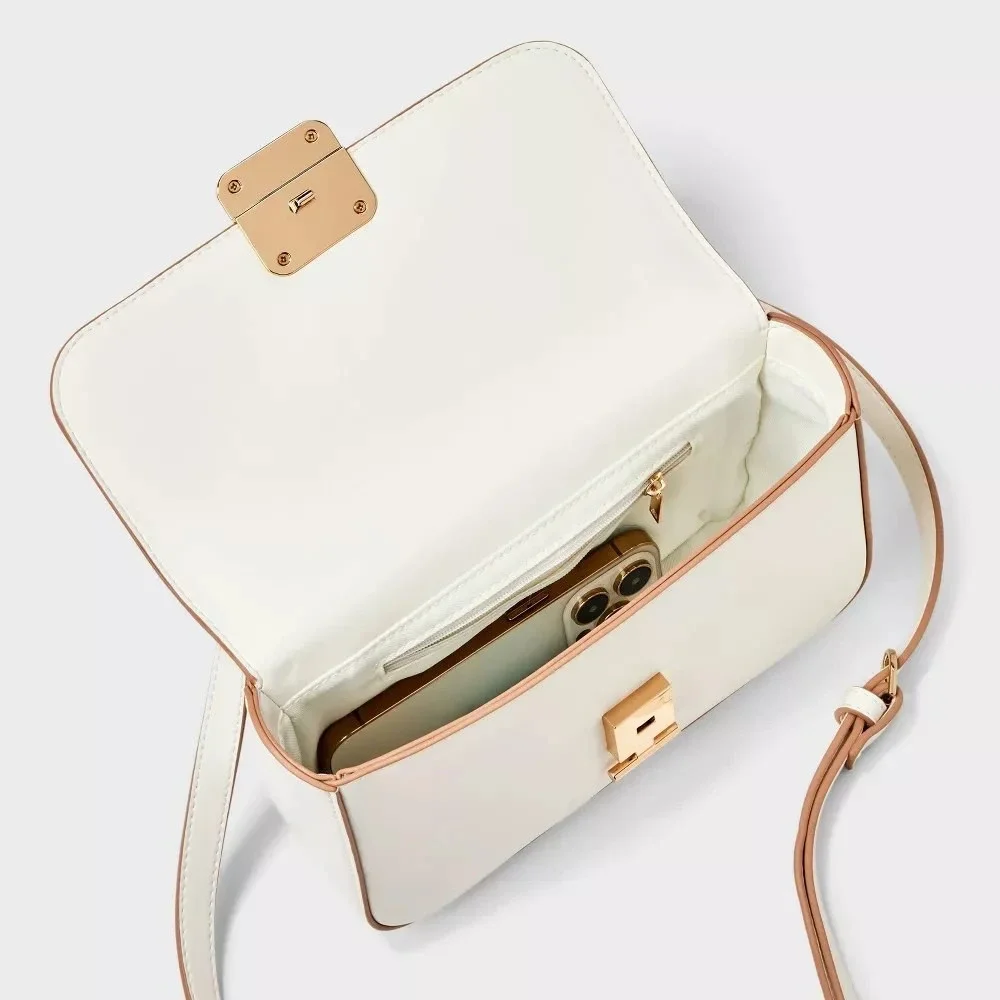 A New Day Elongated Refined Crossbody Bag with‎ Pushlock Closure - Off White